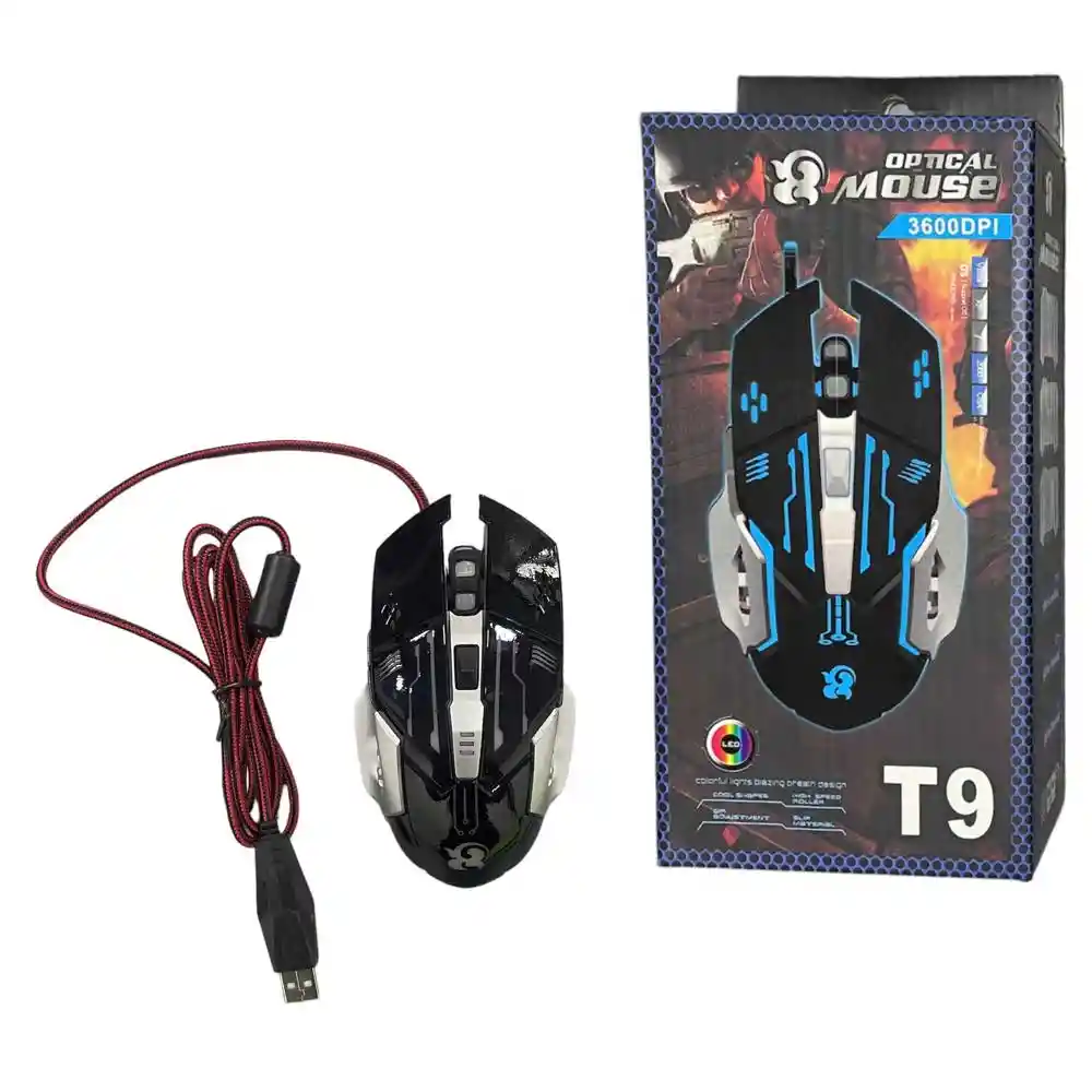 Mouse Gamer Usb 6 Botones Optico Led Pro Gamer T9