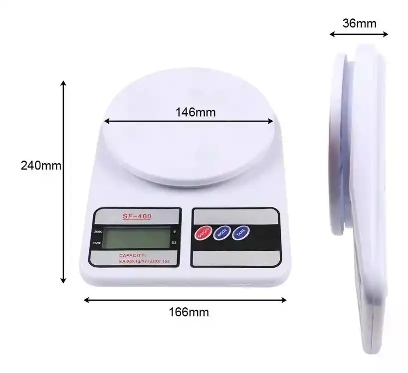 Gramera Digital Cocina 10 Kg Bascula Portátil Peso Baterías Color Blanco