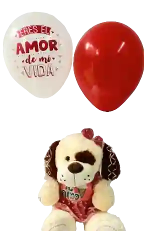 Amor Peluche Perrita 40cm Y Bombas R12 Con Helio