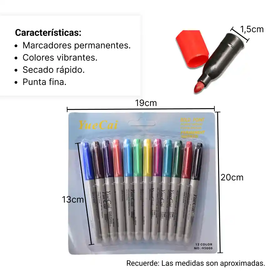 Marcadores Permanentes Punta Fina Por 12pcs