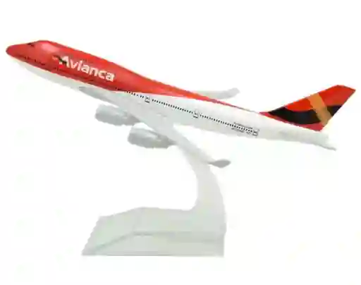 Avion Pequeño Metalico De Acero Coleccionable De Avianca Red 747 - Largo 16cm + Soporte