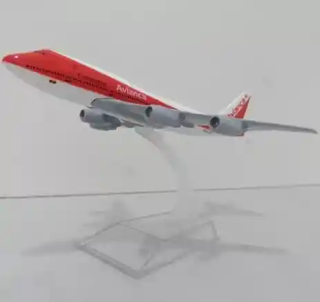 Avion Pequeño Metalico De Acero Coleccionable De Avianca Orange B747 - Largo 16cm + Soporte