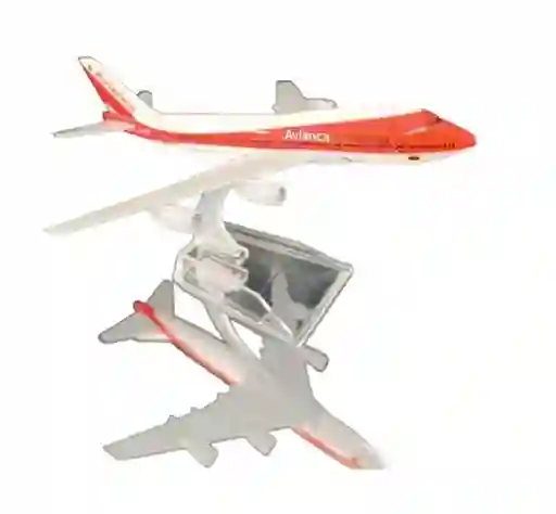 Avion Pequeño Metalico De Acero Coleccionable De Avianca Orange B747 - Largo 16cm + Soporte