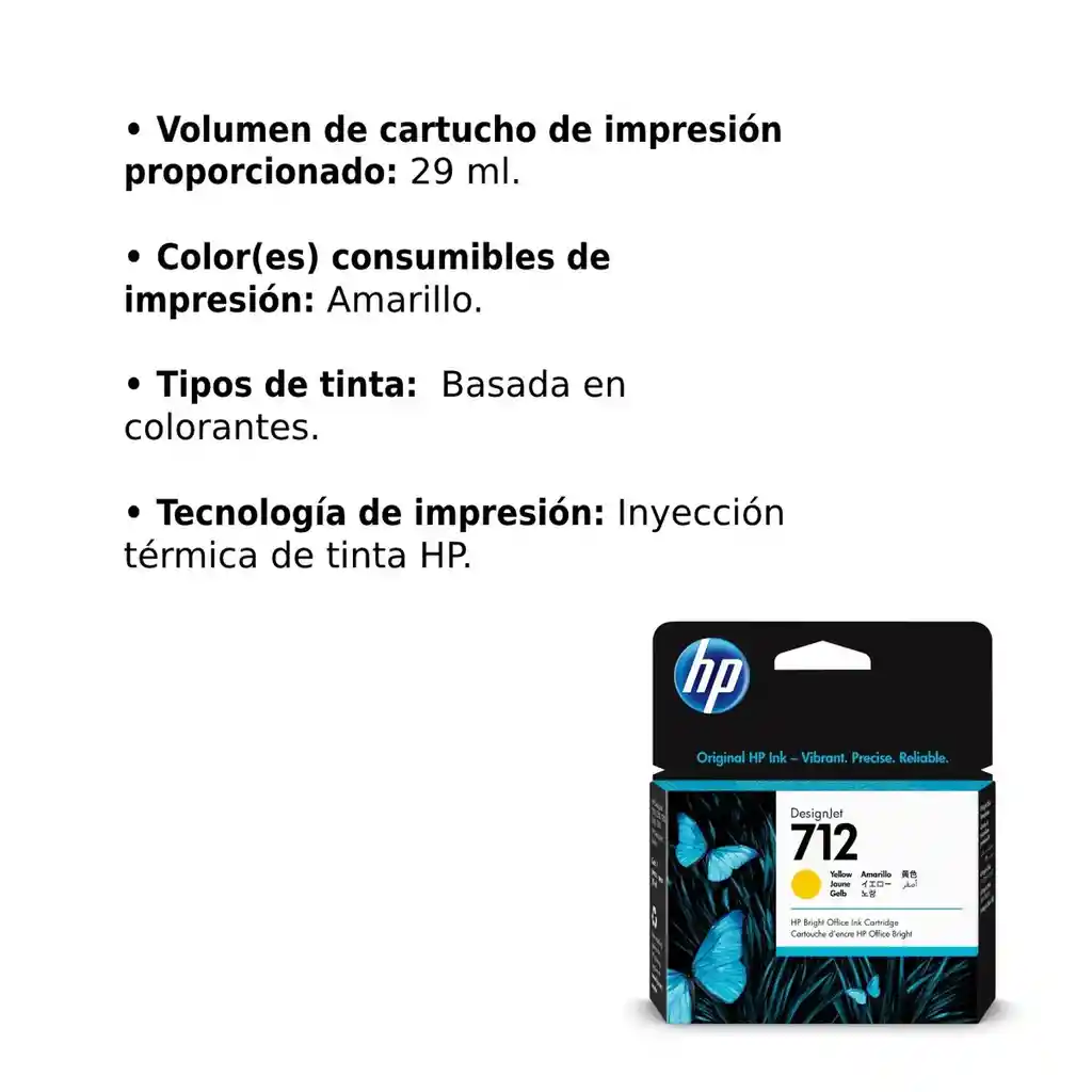 Cartucho De Tinta Hp Desingjet 712 Amarillo 29ml