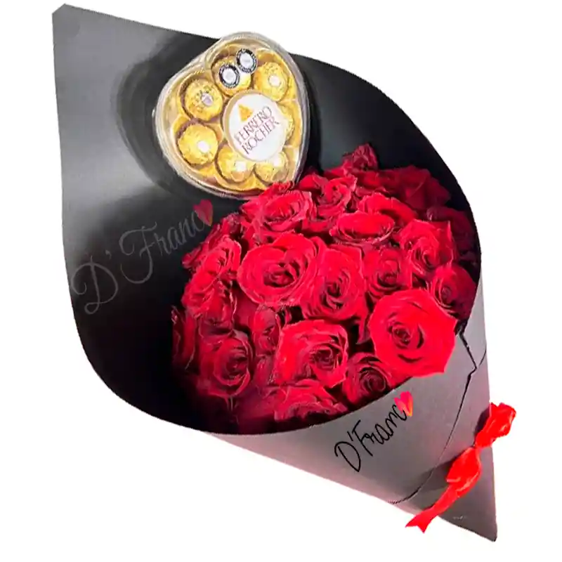 Bouquet De Rosas Con Chocolates Ferrero