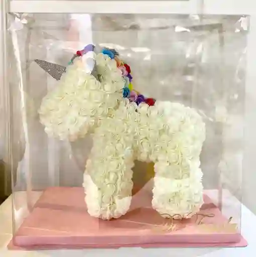 Unicornio De Rosas Blancas Grande. Peluche