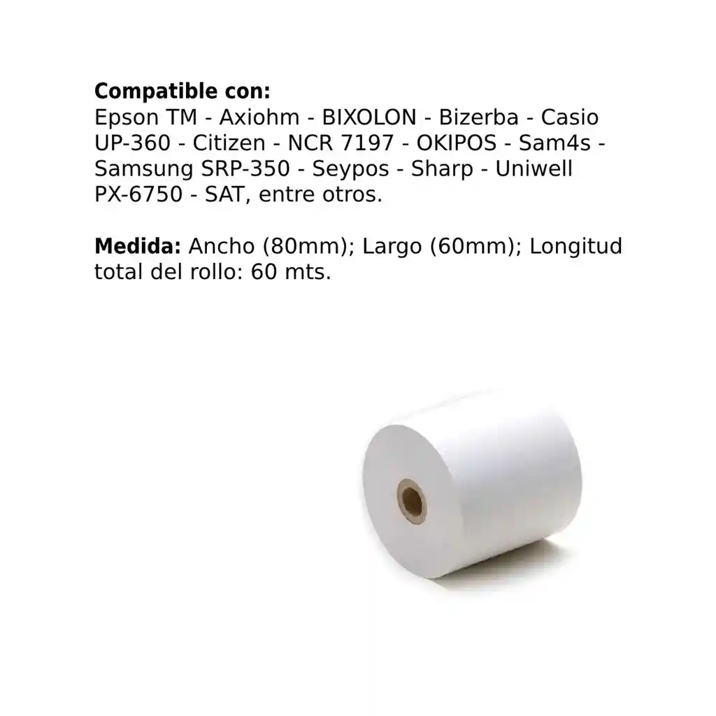 Rollo Termico De 80mm X 60mts X 1unids