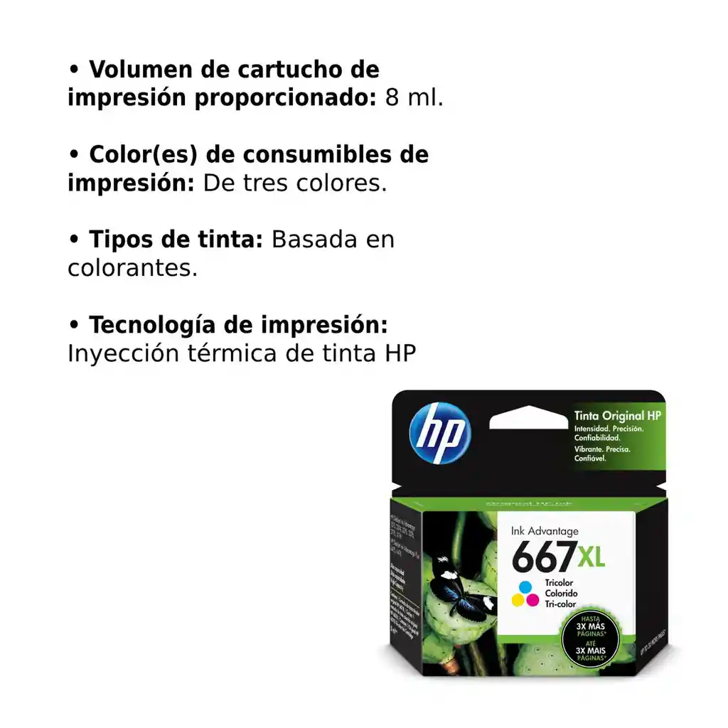 Cartucho De Tinta Hp 667xl Tricolor De Alto Rendimiento Original