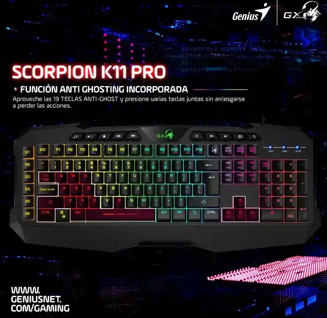 Teclado Gamer Retroiluminado Gx Scorpion K11 Pro Usb Programable// Genius