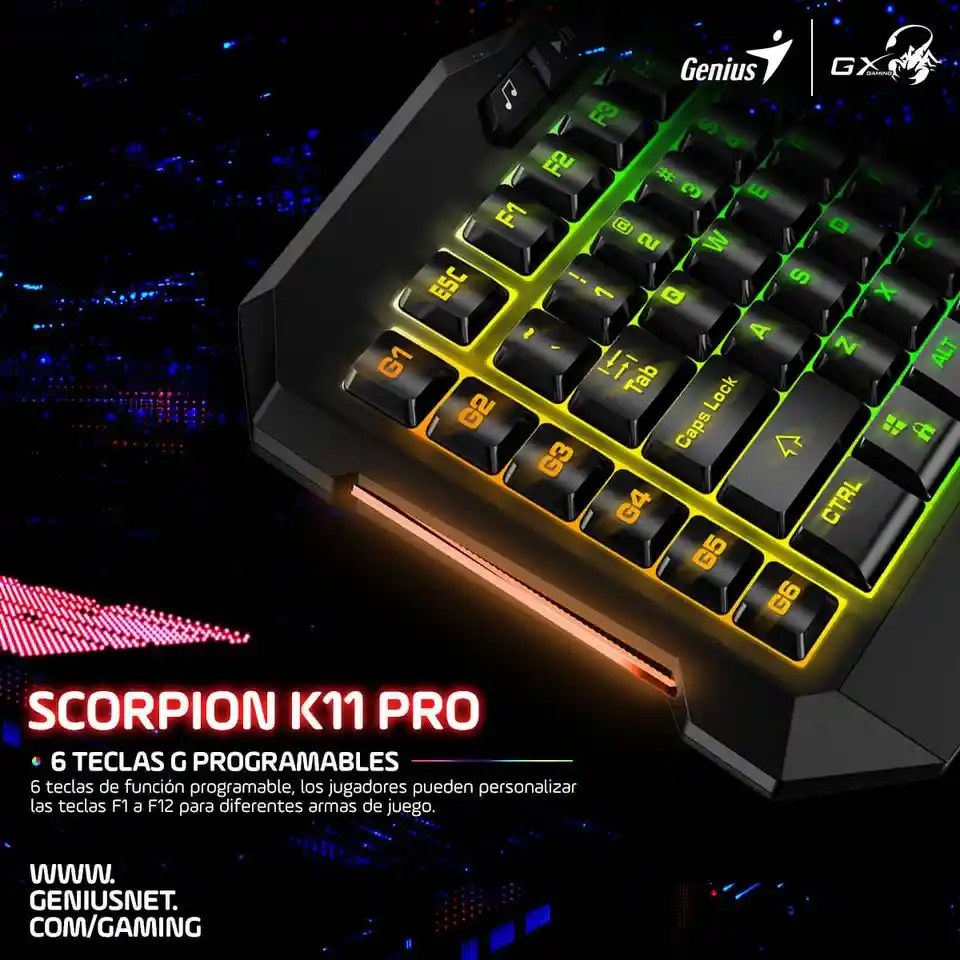 Teclado Gamer Retroiluminado Gx Scorpion K11 Pro Usb Programable// Genius