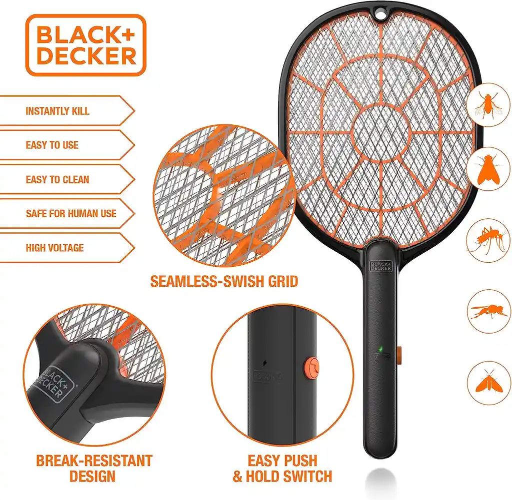 Raqueta Eléctrica Black + Decker Original De Pilas Mata Zancudos Mosquitos Moscas