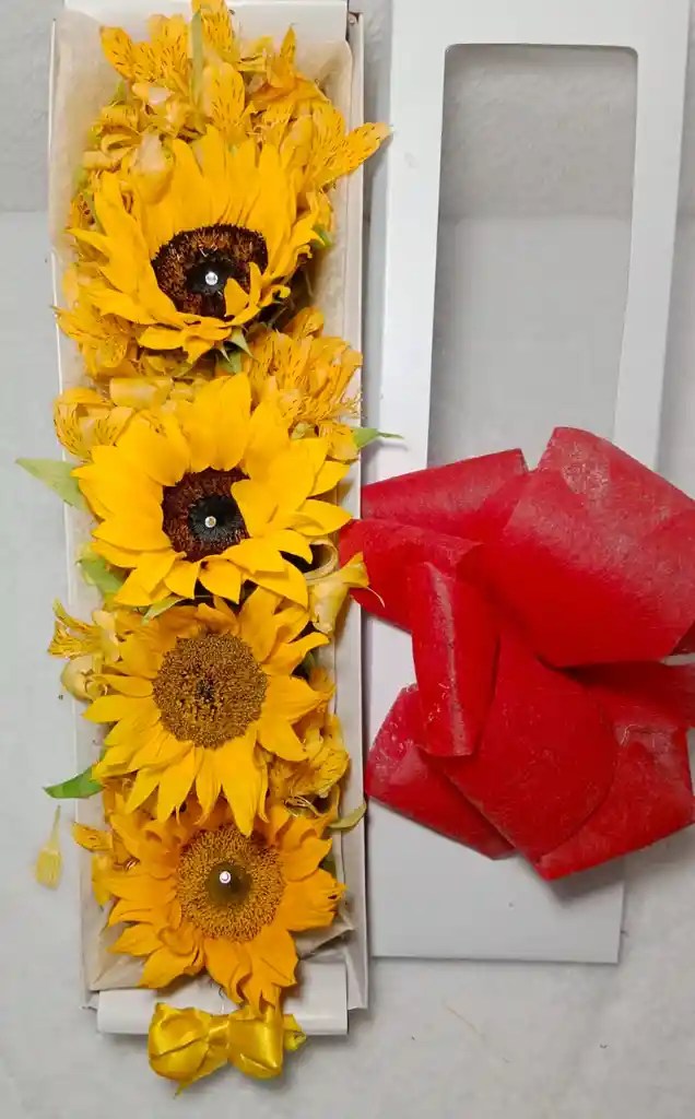 Caja De Girasoles Y Astromelia