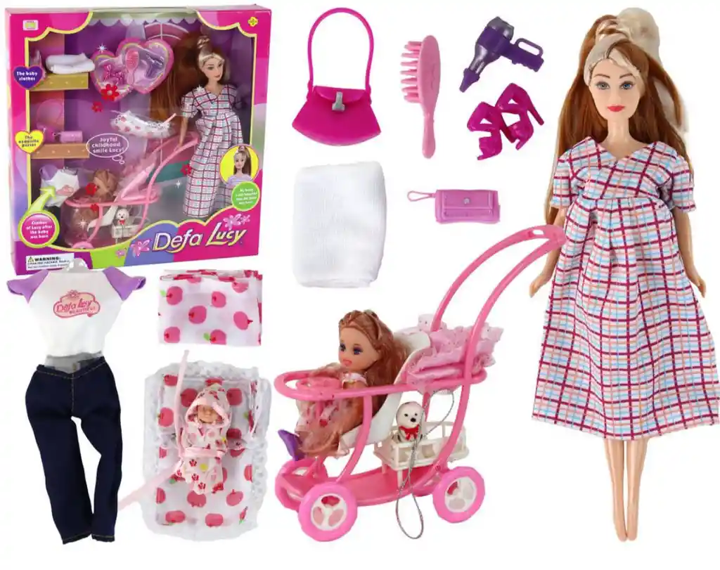 Juguete Muñeca Tipo Barbie Defa Lucy Embarazada Con Coche E Hija + Todos Los Accesorios Ref8049