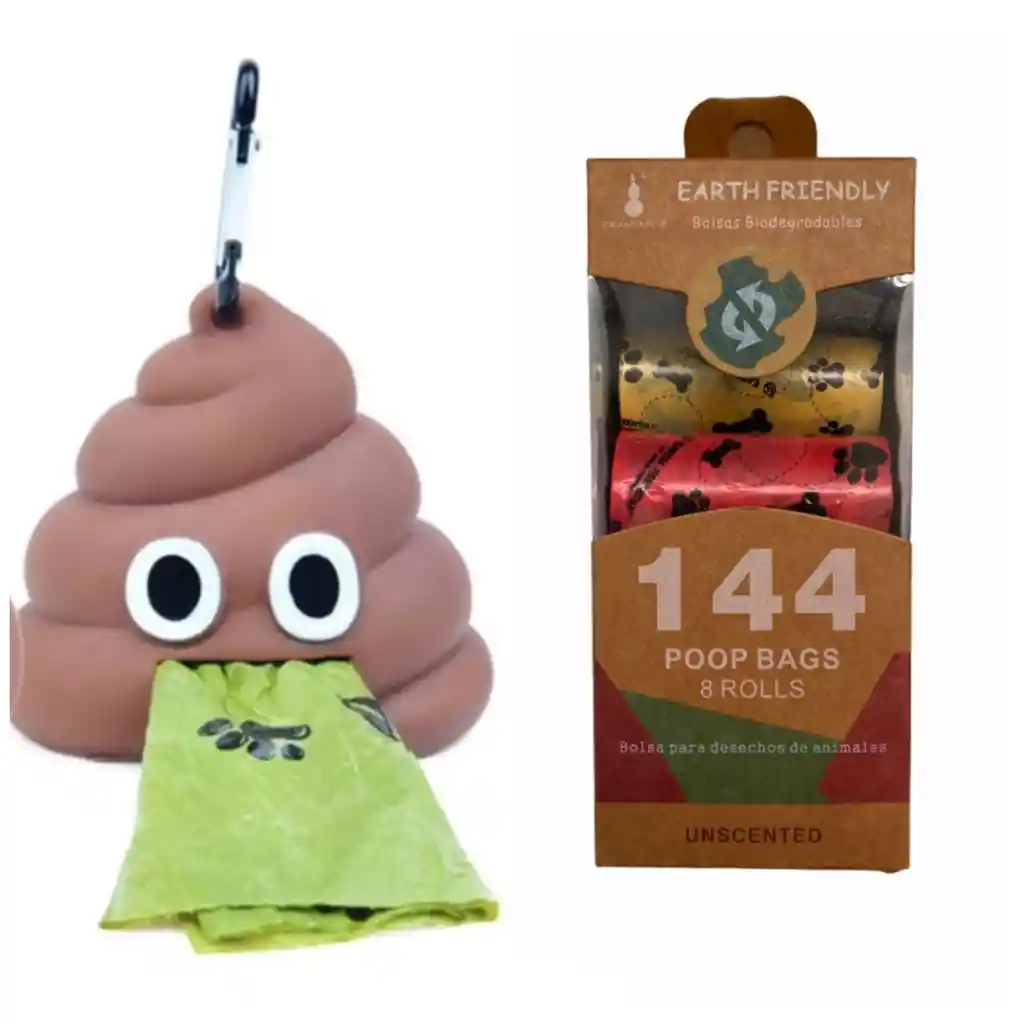 Bolsas Biodegradables Desecho Popo + Dispensador Emoji Bolsas Kit