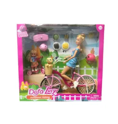 Juguete Muñeca Tipo Barbie Defa Lucy Bicileta + Perro + Hija Mas Accesorios Ref8457