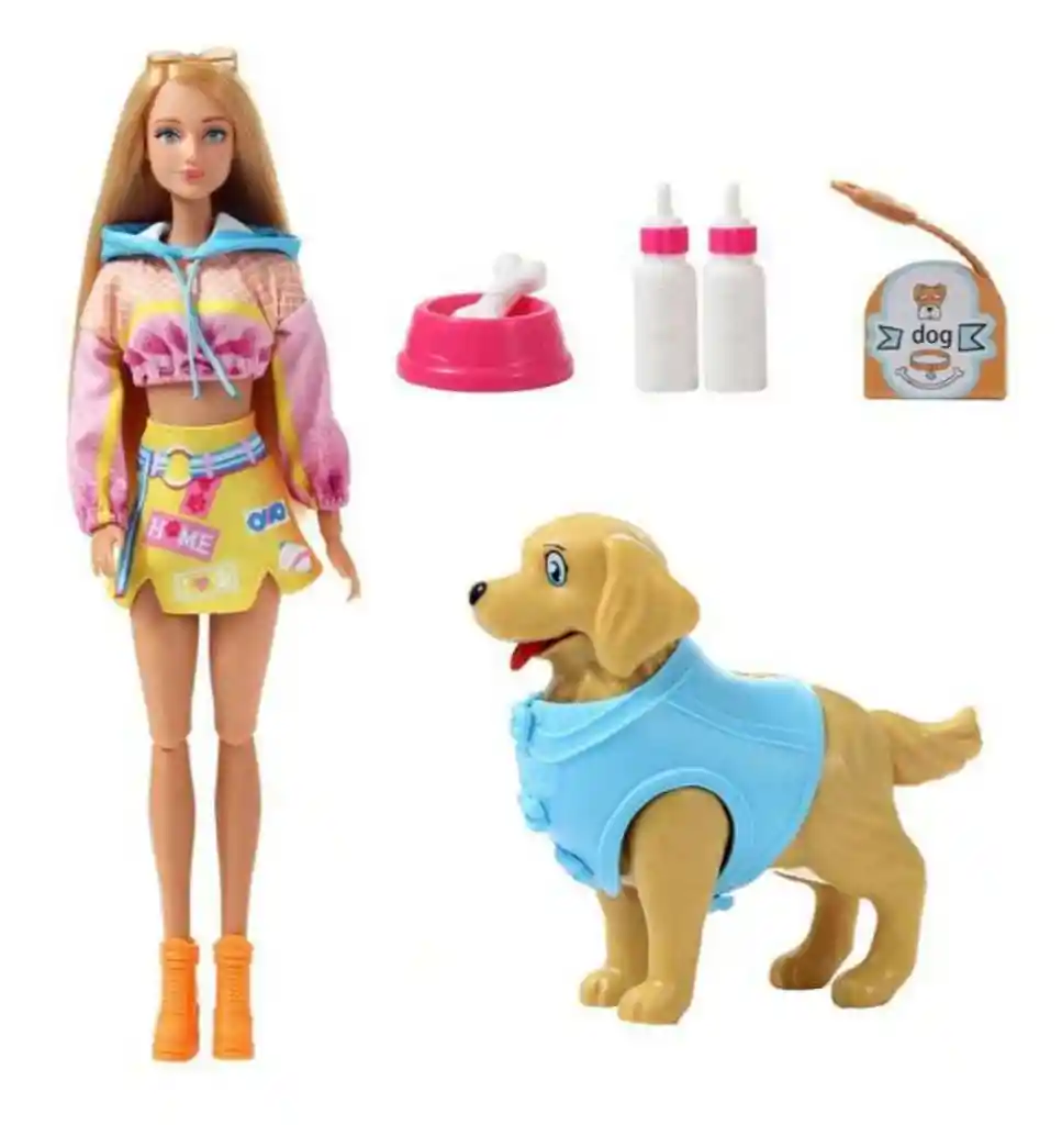 Juguete Muñeca Tipo Barbie Defa Lucy Perro Con Laza Pelotas + Accesorios Ref8485