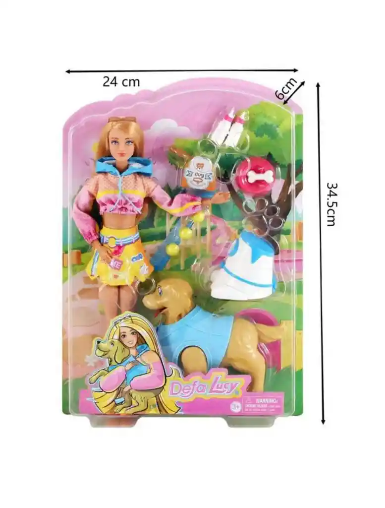 Juguete Muñeca Tipo Barbie Defa Lucy Perro Con Laza Pelotas + Accesorios Ref8485