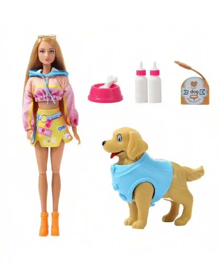 Juguete Muñeca Tipo Barbie Defa Lucy Perro Con Laza Pelotas + Accesorios Ref8485