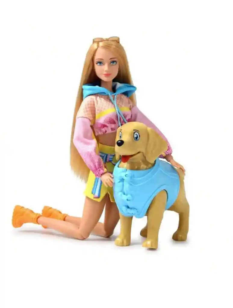 Juguete Muñeca Tipo Barbie Defa Lucy Perro Con Laza Pelotas + Accesorios Ref8485