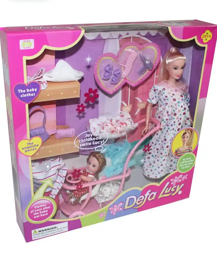 Juguete Muñeca Tipo Barbie Defa Lucy Embarazada Con Coche E Hija + Todos Los Accesorios Ref8049