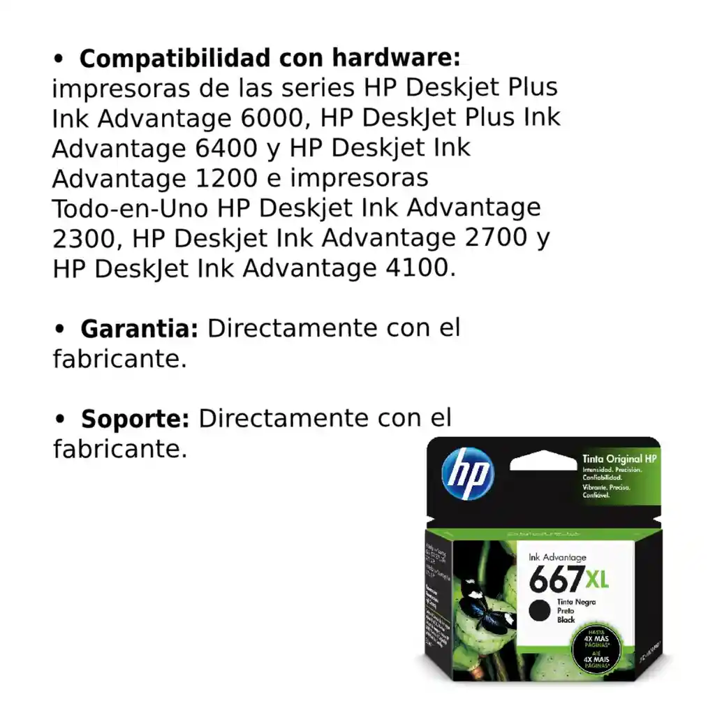 Cartucho De Tinta Hp 667xl Negro De Alto Rendimiento Original