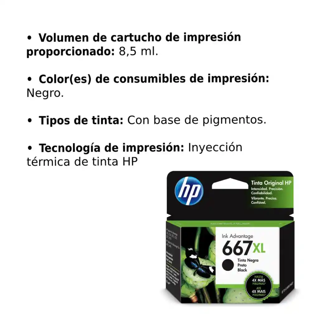 Cartucho De Tinta Hp 667xl Negro De Alto Rendimiento Original