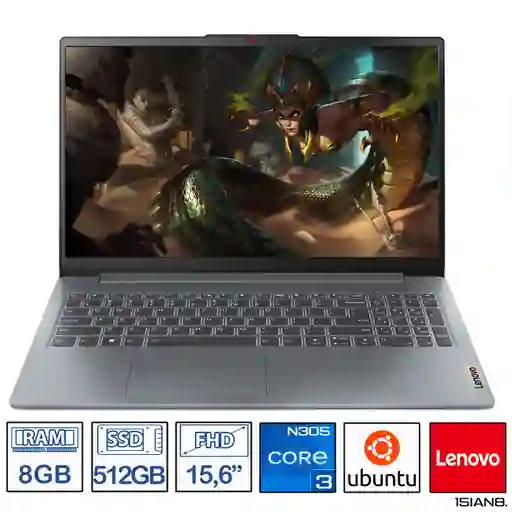 Computador Portátil Lenovo 15,6 Pulgadas Ideapad 3 - Intel Core I3-n305 Ram 8gb - Disco Ssd 512gb - Gris Artico