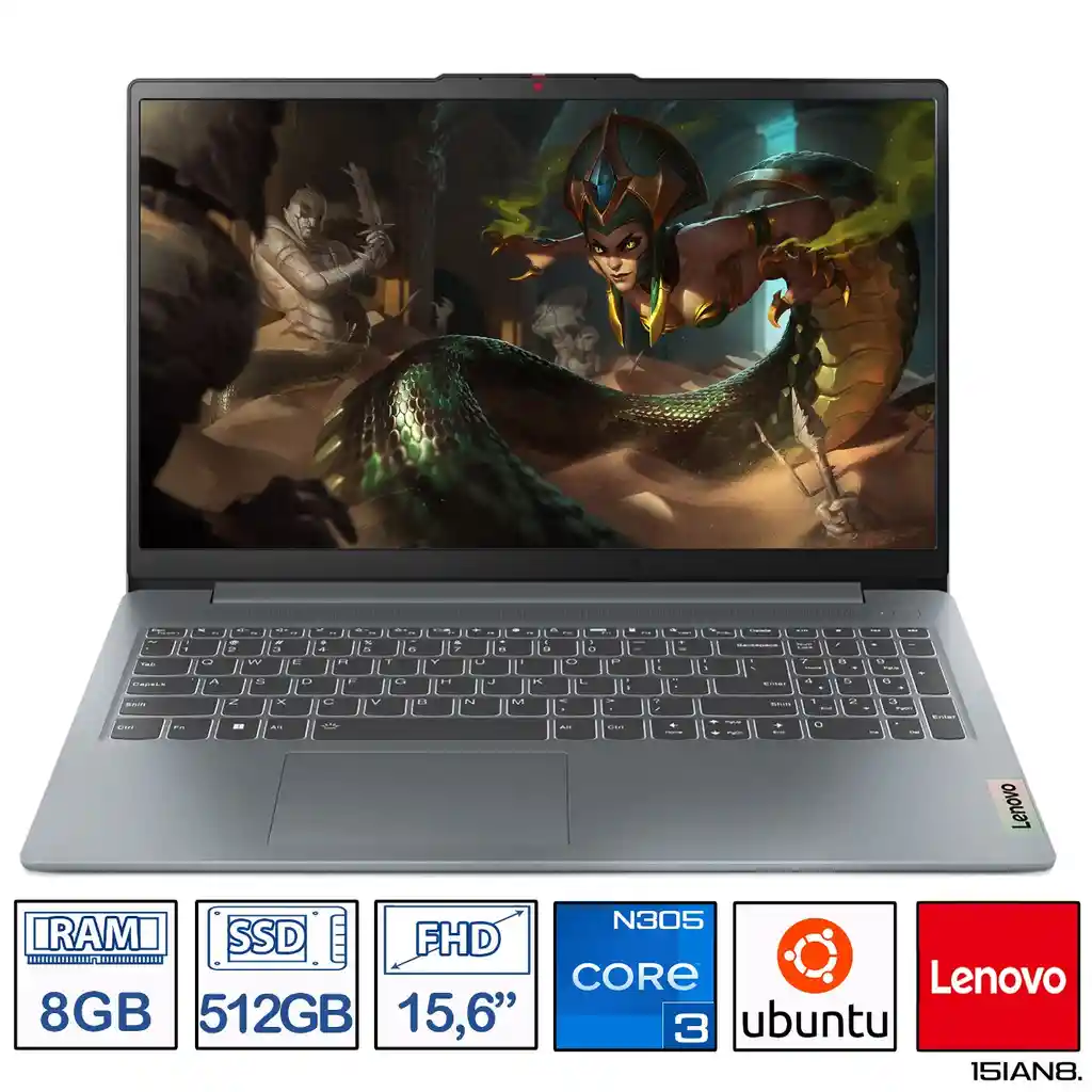 Computador Portátil Lenovo 15,6 Pulgadas Ideapad 3 - Intel Core I3-n305 Ram 8gb - Disco Ssd 512gb - Gris Artico