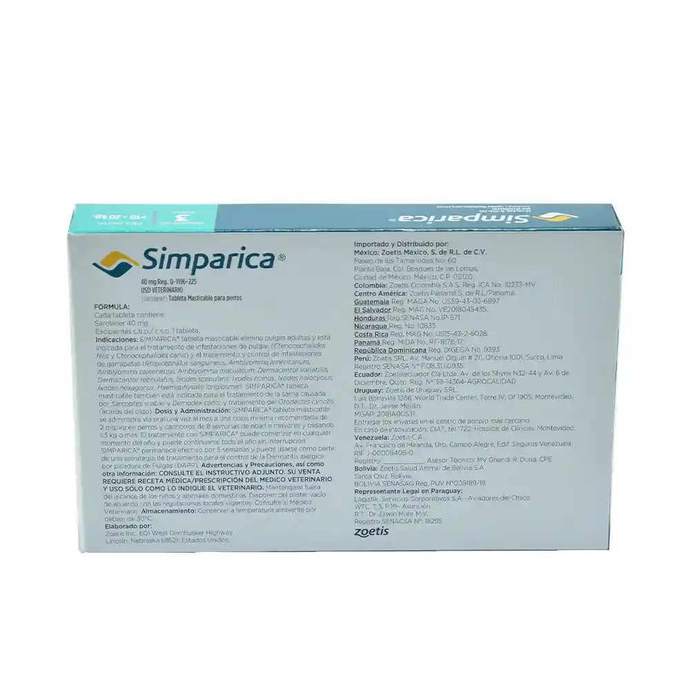 Simparica Antiparasitario Perros. 40 Mg. (de 10 A 20 Kg)