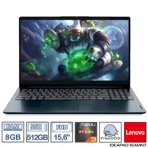 Computador Portátil Lenovo 15,6 Pulgadas Ideapad 1 -ryzen 3-7320u Ram 8gb - Disco Ssd 512gb - Azul