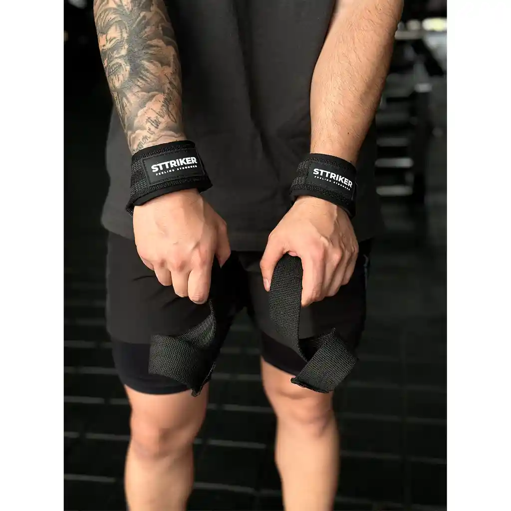 Kit X2 Straps Levantamiento Pesas Correas Gimnasio Crossfit Negro Amarres