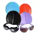 Kit Gafas Natacion Espejo + Gorro Tapaoido Estuche Piscina