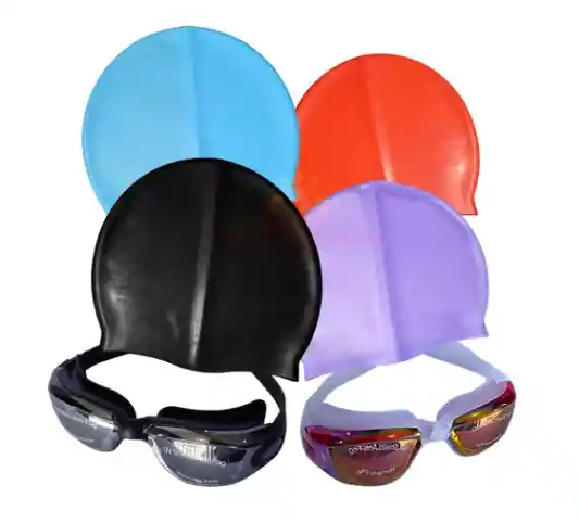 Kit Gafas Natacion Espejo + Gorro Tapaoido Estuche Piscina