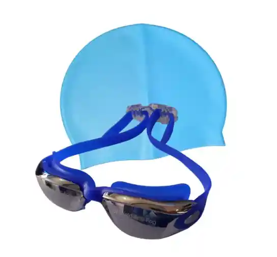 Kit Gafas Natacion Espejo + Gorro Tapaoido Estuche Piscina