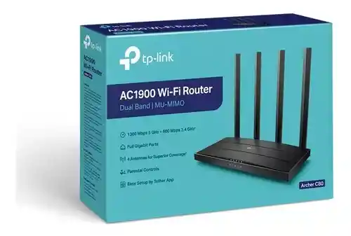 Router Gigabit Wifi Dual Band Ac1900, Archer C80 Color Negro Tp Link