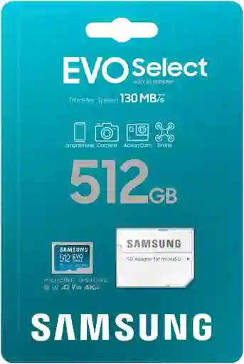 Memoria Samsung Evo Select 512 Gb Compatible Con Nintendo Swich Hasta 130 Mb/s