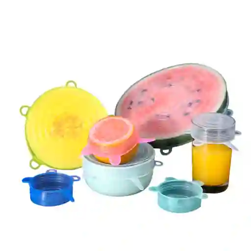 Set X6 Tapas Silicona Ajustables Para Alimentos Libre Bpa