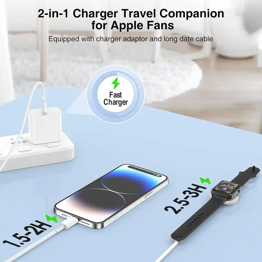 Reloj Apple Watch 2en1 Cargador Magnético Ligthning Tipo C Mfi20w