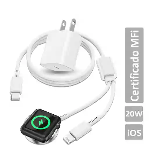 Reloj Apple Watch 2en1 Cargador Magnético Ligthning Tipo C Mfi20w