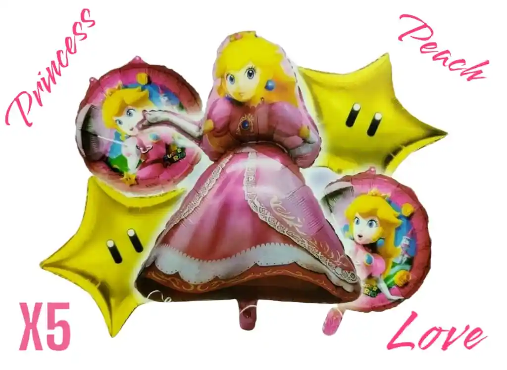 Globos Metalizados X 5 Unidades Princesa Peach