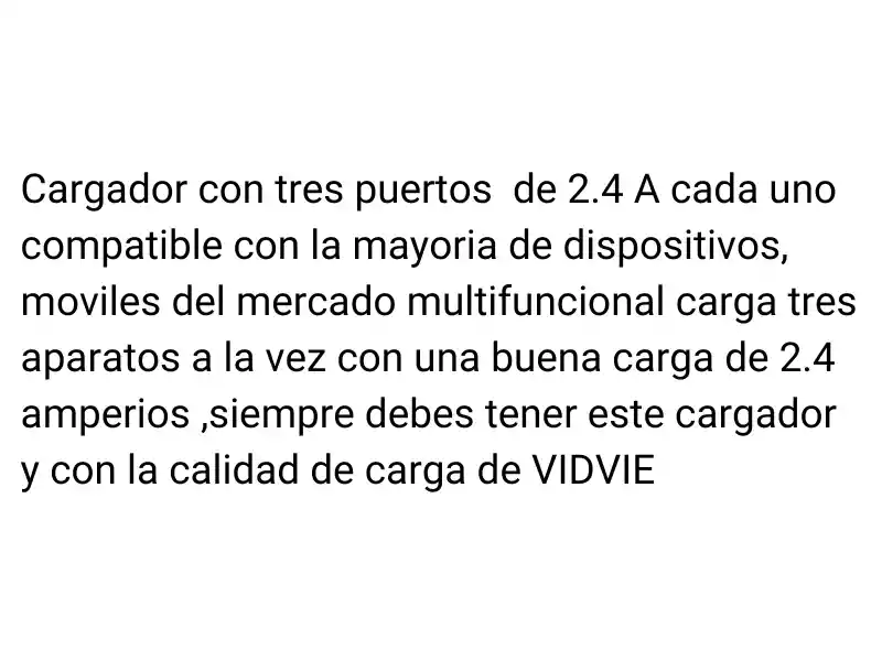 Cargador Multifuncional Carga Rapida De Tres Puertos Usb Multifuncional 2.4 Amperios 4.8 A Total