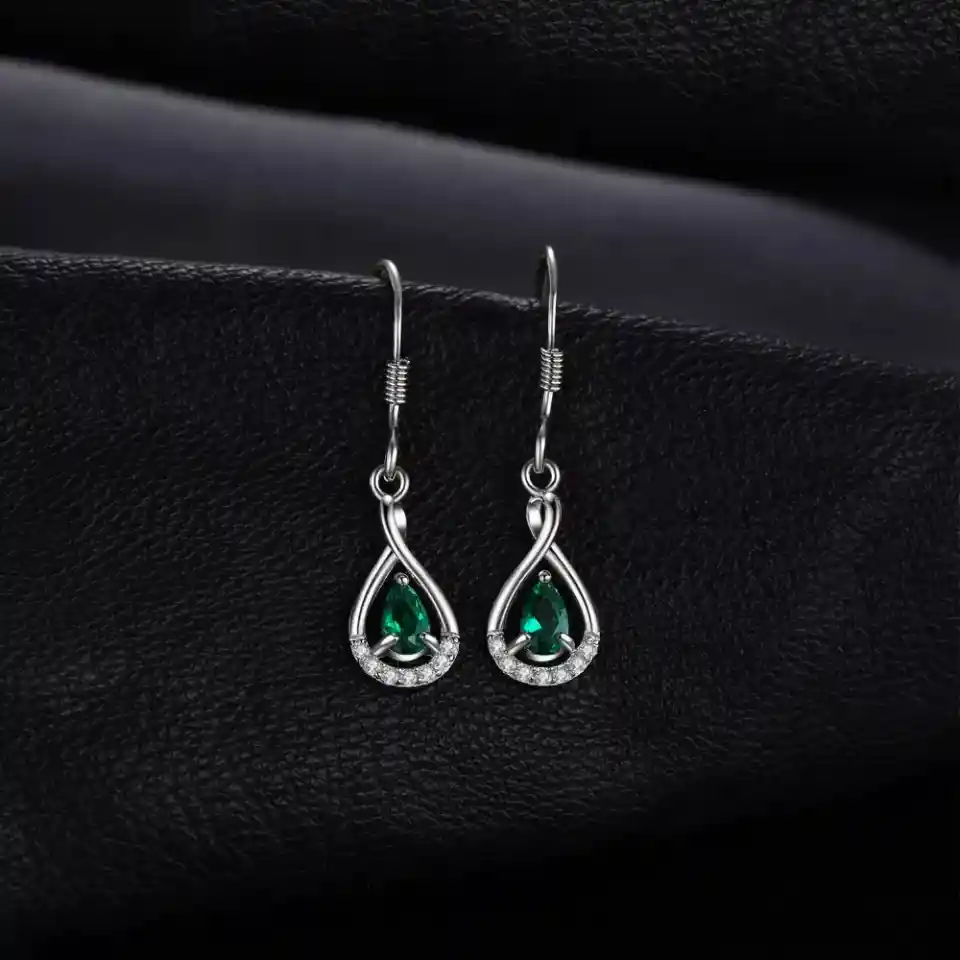 Aretes Topos Para Mujer Con Esmeralda Circones En Plata 925