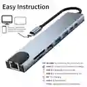 Adaptador 8 En 1 De Red Rj45 Usb Tipo C Hdmi 4k Tf Sd Lector De Usb-c