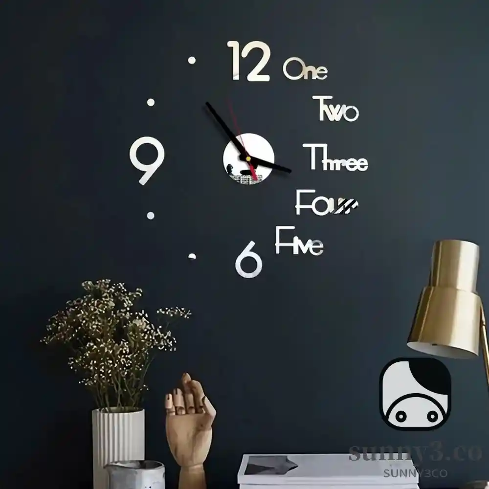 Reloj Pared Letras Numeros Plateado Moderno