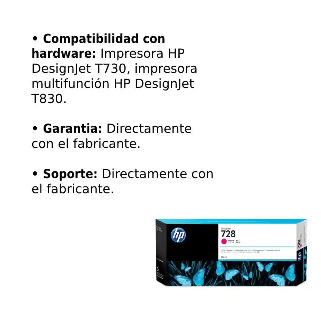 Cartucho De Tinta Hp 728 Magenta Desingjet Ink 300ml