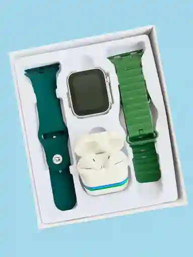 Combo Smartwatch Reloj 8 Ultra Y Airpods Verde Oliva