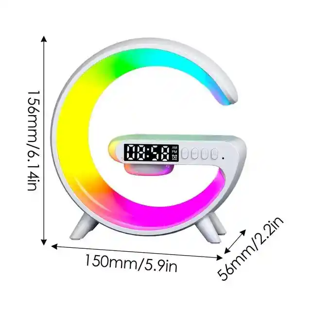 Parlante Luz Velador Led Cargador Inalámbrico Reloj Alarma Color Blanco