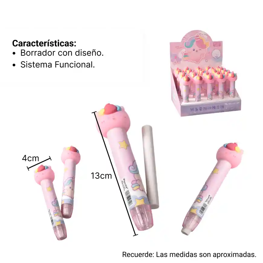 Borrador Lapiz Forma Unicornio X 3 Unidades