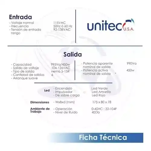 Regulador Automático De Voltaje 990va 6 Tomas Unitec