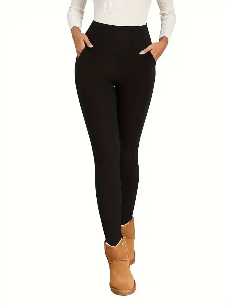 Legging Termico Pantalon Bolsillos Elegante Negro